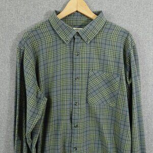 Magellan XL Plaid Shirt Gray Blue Green 100% Cotton Long Sleeve